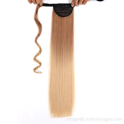 Hot selling straight long wrap around brazilian black clip in pony tail